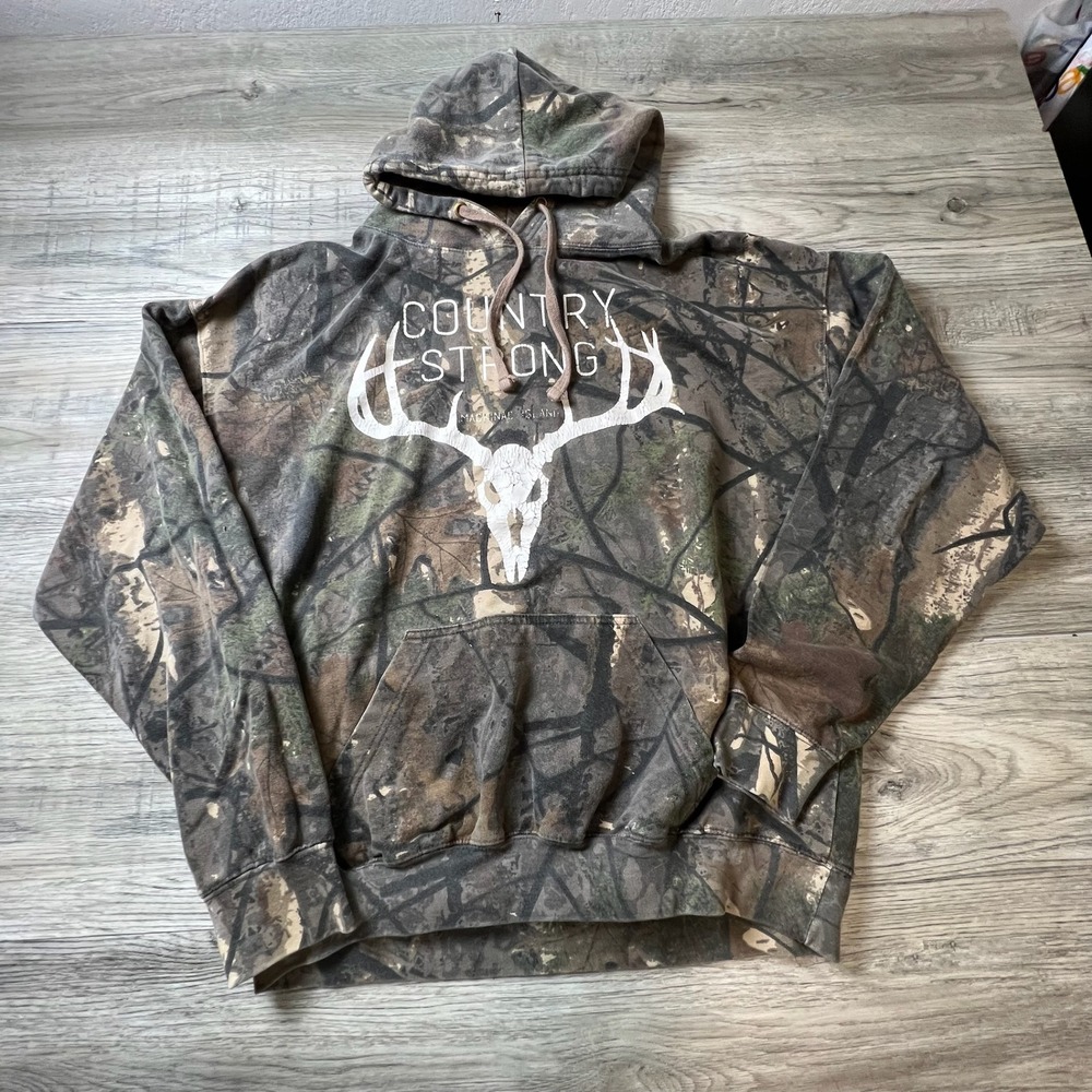 U.S. Vintage Hoodie Mens XL Camo Country Strong Deer Skull Graphic Sweatshirt‎